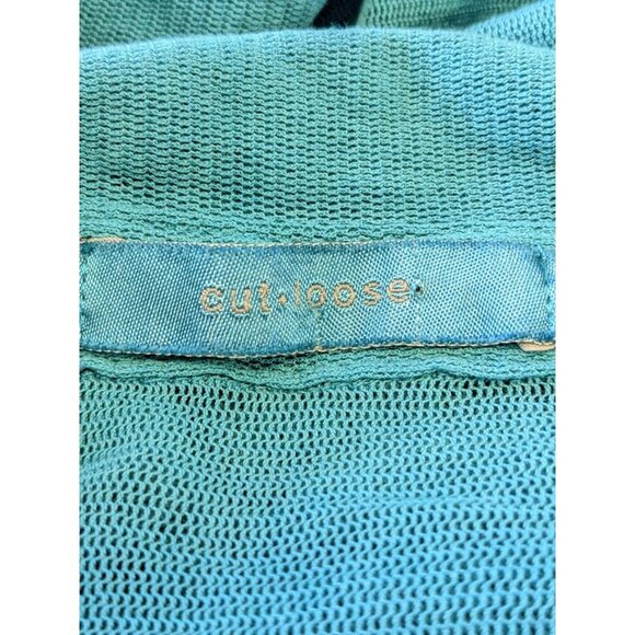 Cut Loose Womens One Size Teal Blue Sheer Mesh Collared Top Shirt Boxy Cotton - Picture 5 of 6
